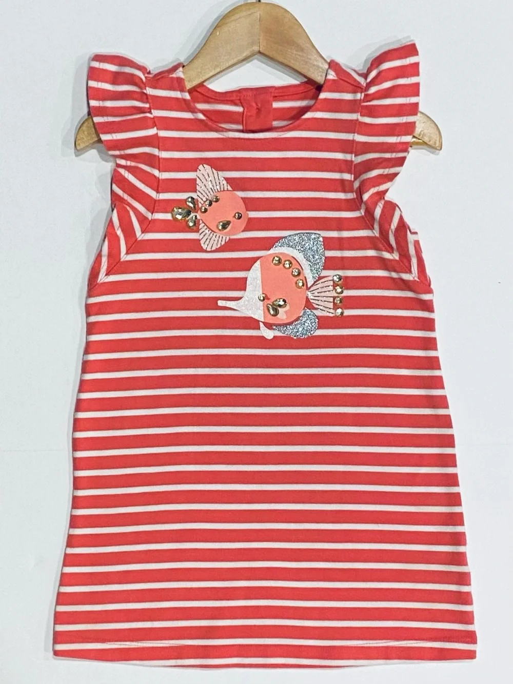 Gymboree Girls Mermaid Cove Coral and White Stripe Fish Dress Size 4